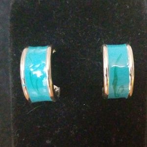 Vintage silver & turquoise colored enamel earrings